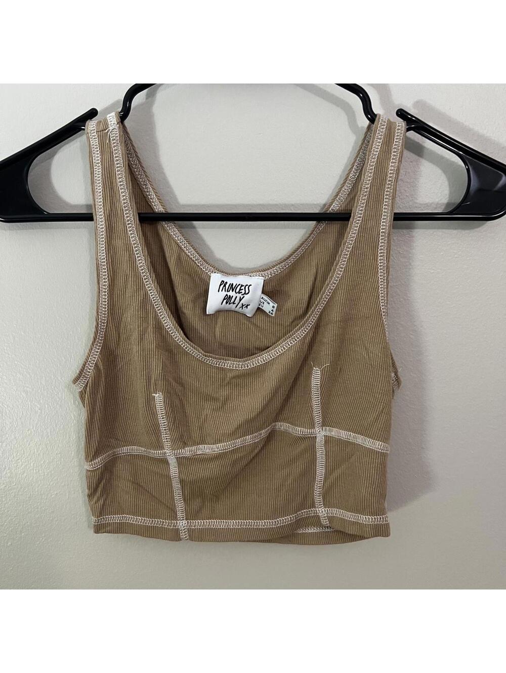 Tan crop top with white stitching!